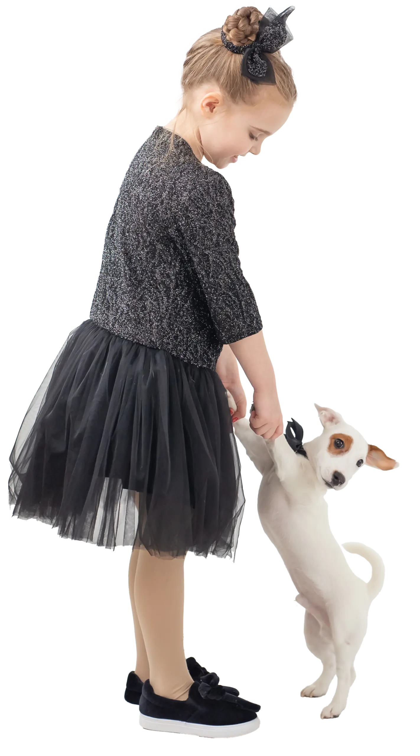 Ein kleines Mädchen spielt mit einem kleinen Hund